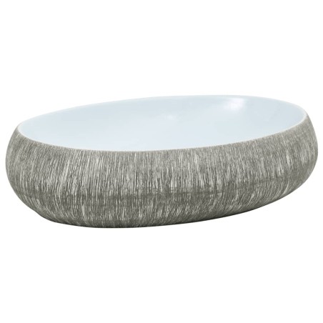 Lavabo da Appoggio Grigio e Blu Ovale 59x40x15 cm Ceramica