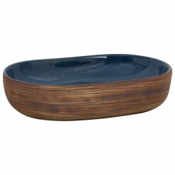 vidaXL Lavabo da Appoggio Marrone e Blu Ovale 59x40x14 cm Ceramica