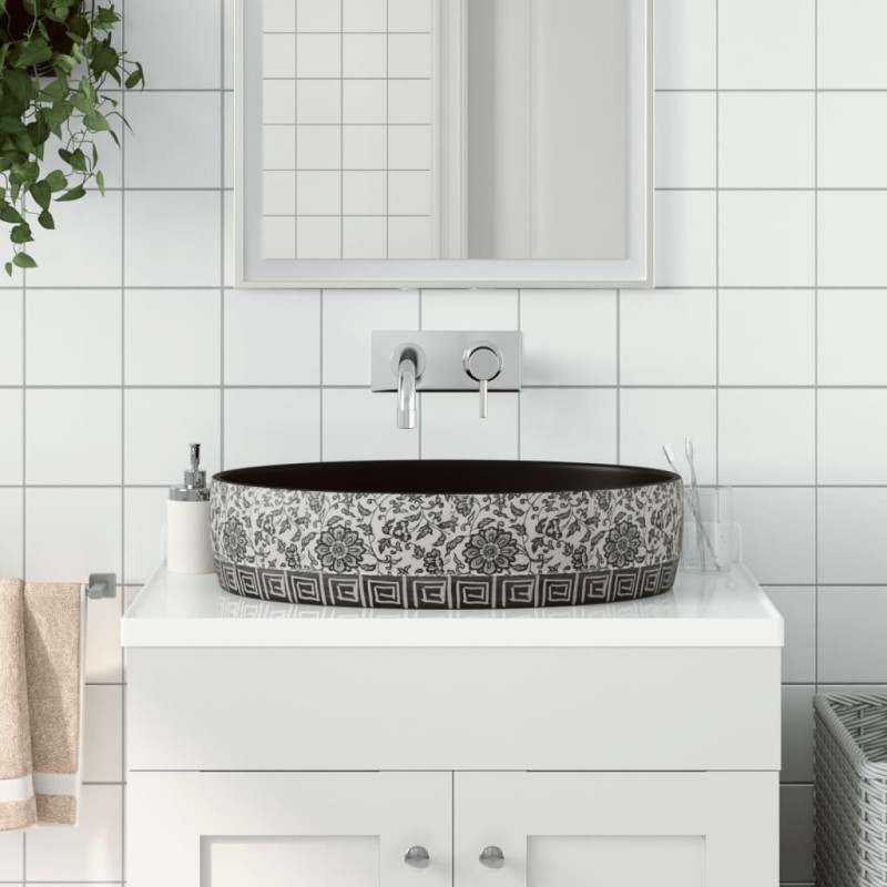 Lavabo da Appoggio Nero e Blu Ovale 56,5x36,5x13,5 cm Ceramica Lavabo da Appoggio Nero e Blu Ovale 56,5x36,5x13,5 cm Ceramica