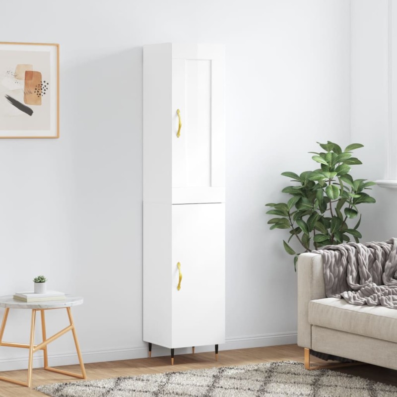 Credenza 34,5x34x180 cm in Legno Multistrato Bianco Lucido Credenza 34,5x34x180 cm in Legno Multistrato Bianco Lucido