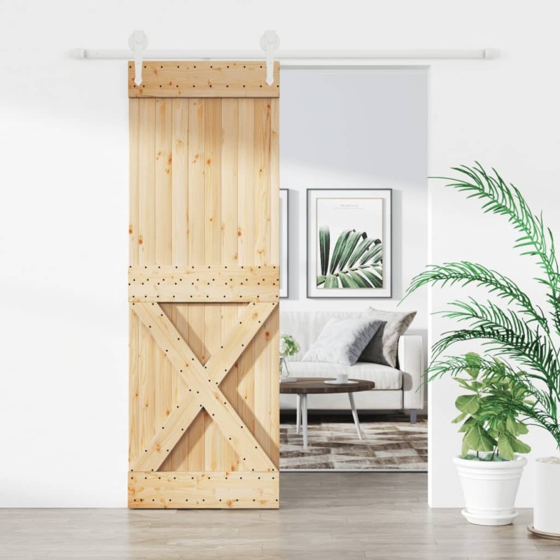 Porta Scorrevole con Set Hardware 80x210 cm Legno Massello Pino