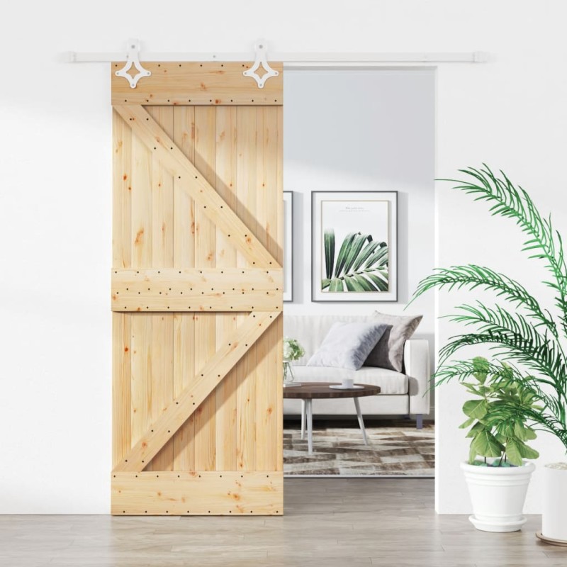 Porta Scorrevole con Set Hardware 80x210 cm Legno Massello Pino Porta Scorrevole con Set Hardware 80x210 cm Legno Massello Pino