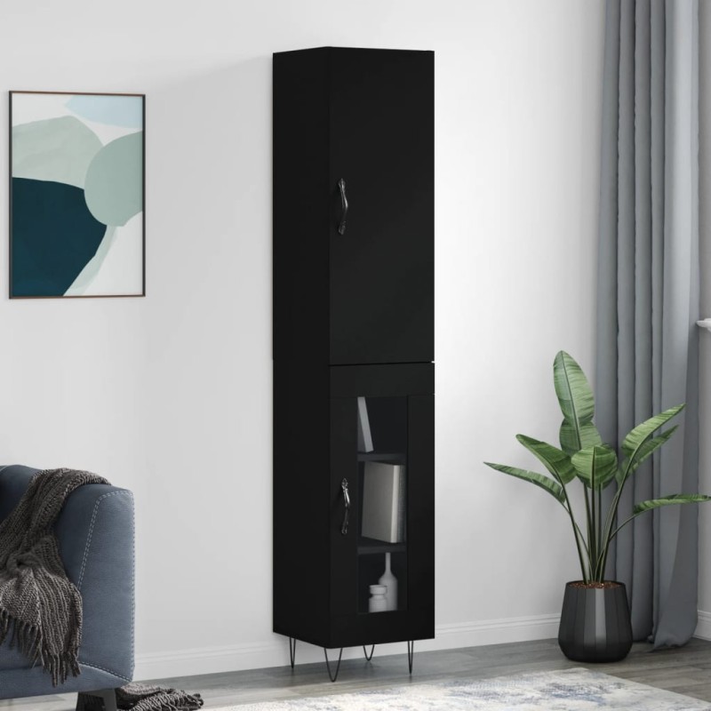 Credenza Nera 34,5x34x180 cm in Legno Multistrato Credenza Nera 34,5x34x180 cm in Legno Multistrato