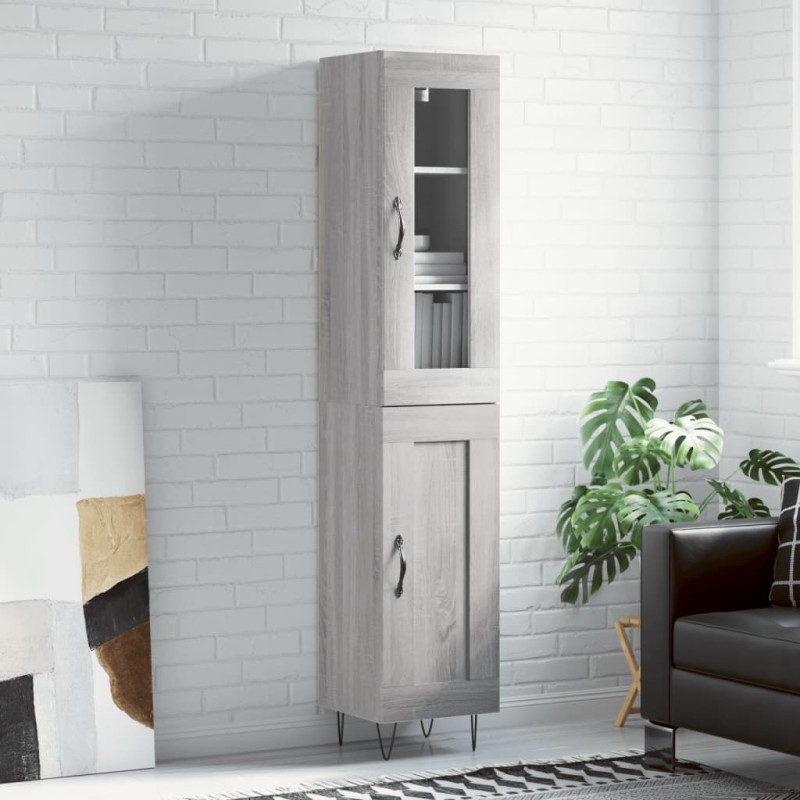 Credenza Grigio Sonoma 34,5x34x180 cm in Legno Multistrato Credenza Grigio Sonoma 34,5x34x180 cm in Legno Multistrato