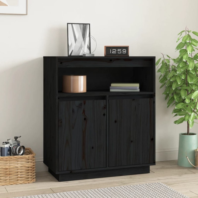 Credenza Nera 70x34x80 cm in Legno Massello di Pino Credenza Nera 70x34x80 cm in Legno Massello di Pino
