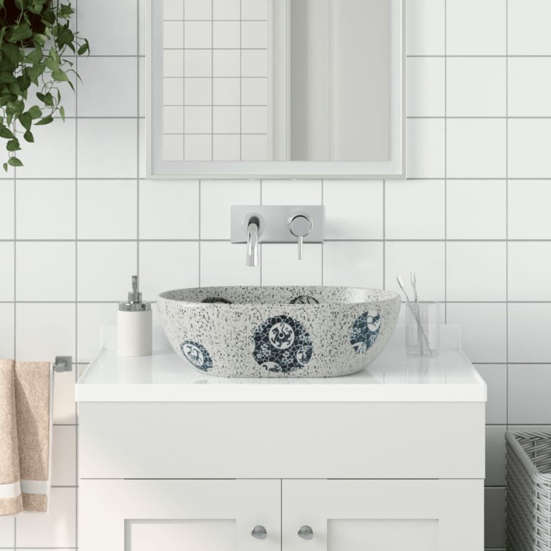 Lavabo da Appoggio Grigio e Blu Ovale 47x33x13 cm Ceramica Lavabo da Appoggio Grigio e Blu Ovale 47x33x13 cm Ceramica