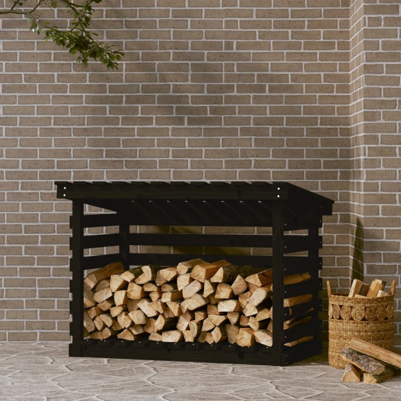Portalegna Nero 108x73x79 cm in Legno Massello di Pino Portalegna Nero 108x73x79 cm in Legno Massello di Pino