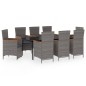 Set Mobili da Pranzo da Giardino 9 pz con Cuscini Grigio