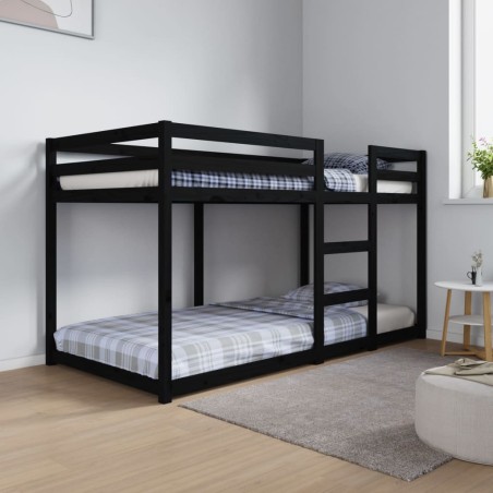 Letto a Castello Nero 90x190 cm in Legno Massello di Pino