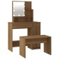 vidaXL Set Tavolo da Toeletta con LED Rovere Marrone Legno Multistrato vidaXL Set Tavolo da Toeletta con LED Rovere Marrone Legno Multistrato
