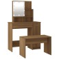vidaXL Set Tavolo da Toeletta con LED Rovere Marrone Legno Multistrato vidaXL Set Tavolo da Toeletta con LED Rovere Marrone Legno Multistrato