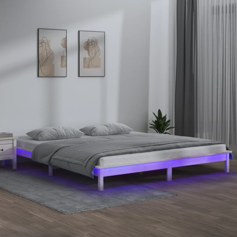 Giroletto con LED Bianco 160x200 cm in Legno Massello Giroletto con LED Bianco 160x200 cm in Legno Massello