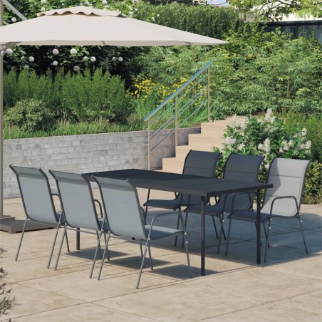 Set da Pranzo per Giardino 7 pz in Acciaio Nero