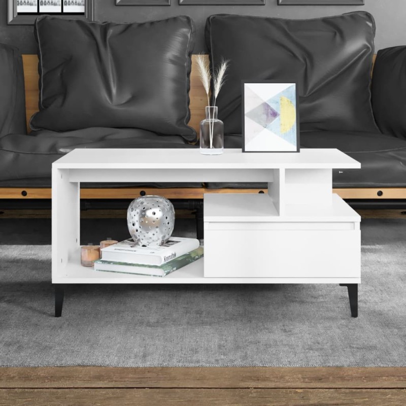 Tavolino da Salotto Bianco 90x49x45 cm in Legno Multistrato Tavolino da Salotto Bianco 90x49x45 cm in Legno Multistrato