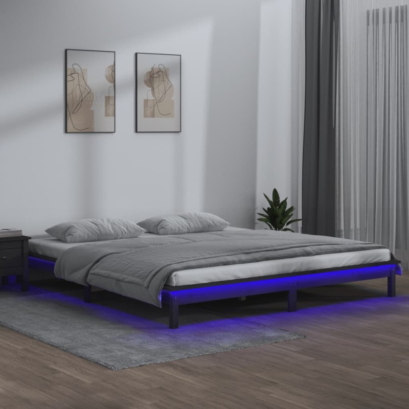 Giroletto con LED Grigio 160x200 cm in Legno Massello Giroletto con LED Grigio 160x200 cm in Legno Massello