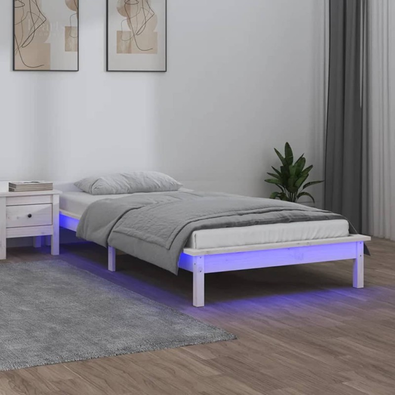 Giroletto LED Bianco 75x190 cm Small Single Legno Massello Giroletto LED Bianco 75x190 cm Small Single Legno Massello