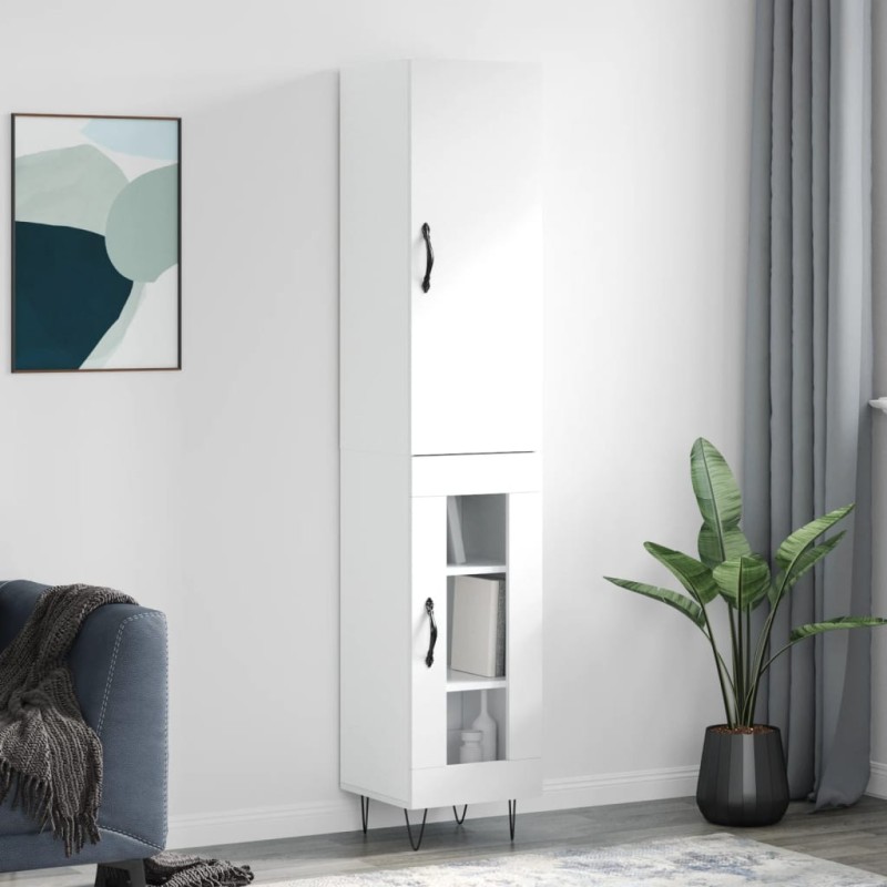 Credenza 34,5x34x180 cm in Legno Multistrato Bianco Lucido Credenza 34,5x34x180 cm in Legno Multistrato Bianco Lucido