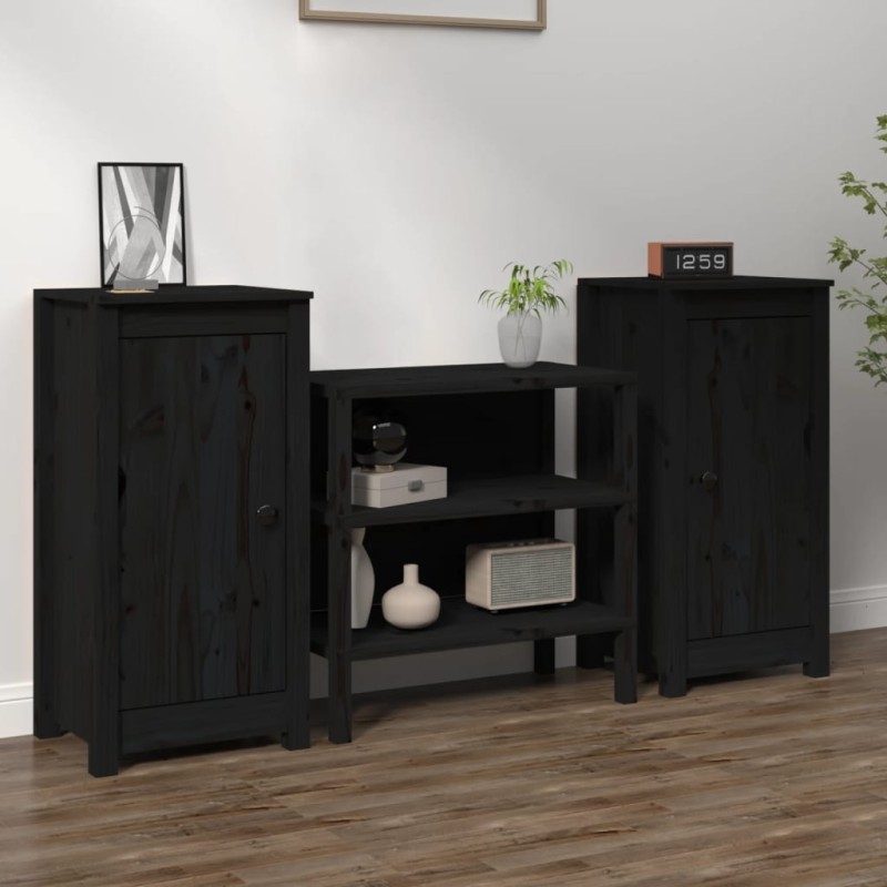 Credenze 2 pz Nere 40x35x80 cm in Legno Massello di Pino Credenze 2 pz Nere 40x35x80 cm in Legno Massello di Pino