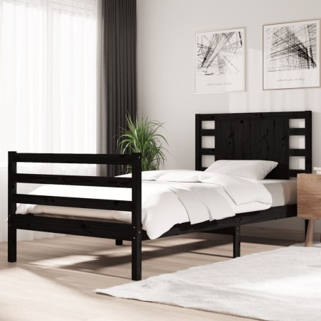 Giroletto Nero in Legno Massello di Pino 90x190 cm Single