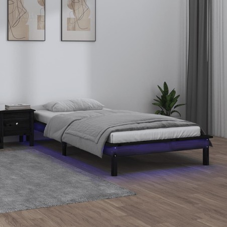vidaXL Giroletto LED Nero 75x190cm Small Single in Legno Massello