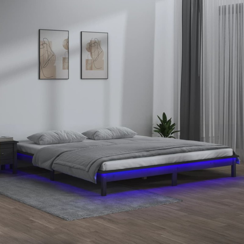 Giroletto LED Grigio 180x200 cm Super King Legno Massello Giroletto LED Grigio 180x200 cm Super King Legno Massello