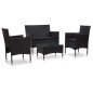 Set Divani da Giardino 4 pz con Cuscini in Polyrattan Nero Set Divani da Giardino 4 pz con Cuscini in Polyrattan Nero