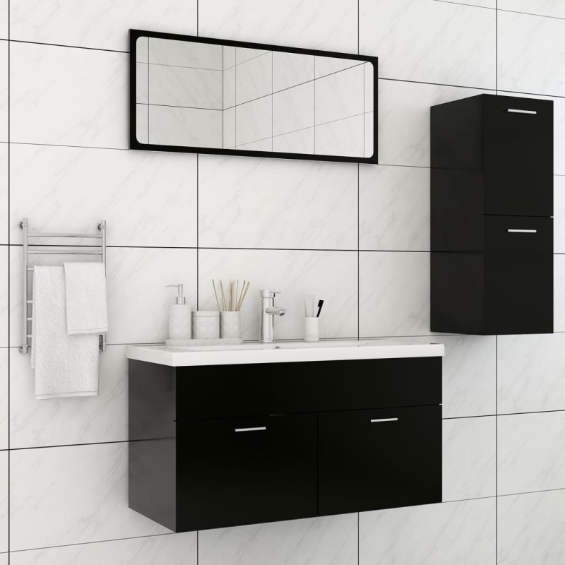 Set Mobili da Bagno Nero in Truciolato Set Mobili da Bagno Nero in Truciolato