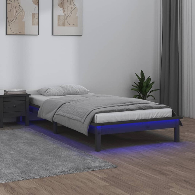 Giroletto LED Grigio 75x190 cm Small Single Legno Massello Giroletto LED Grigio 75x190 cm Small Single Legno Massello
