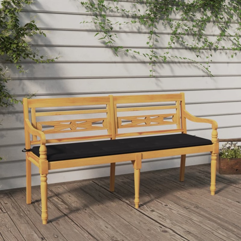 Panchina Batavia con Cuscino Nero 150 cm Legno Massello Teak Panchina Batavia con Cuscino Nero 150 cm Legno Massello Teak