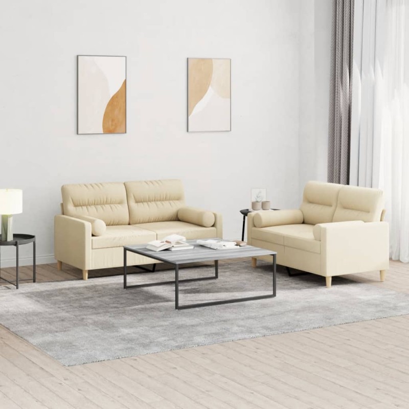 Set Divani 2 pz con Cuscini Crema in Tessuto Set Divani 2 pz con Cuscini Crema in Tessuto