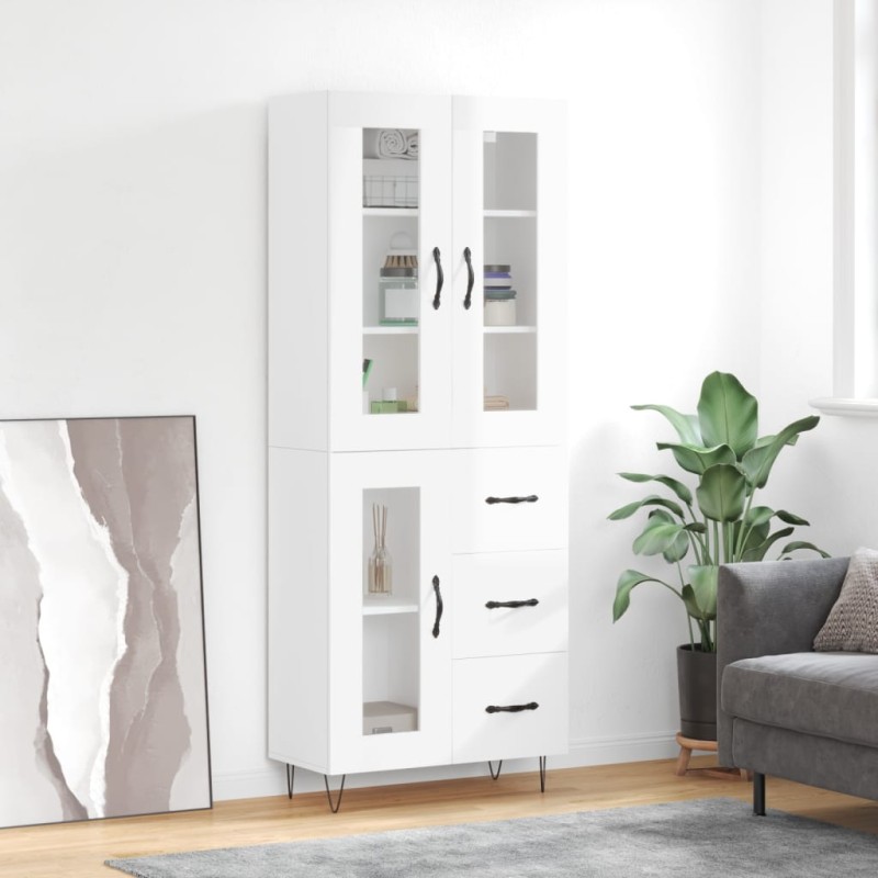 Credenza Bianco Lucido 69,5x34x180 cm in Legno Multistrato Credenza Bianco Lucido 69,5x34x180 cm in Legno Multistrato