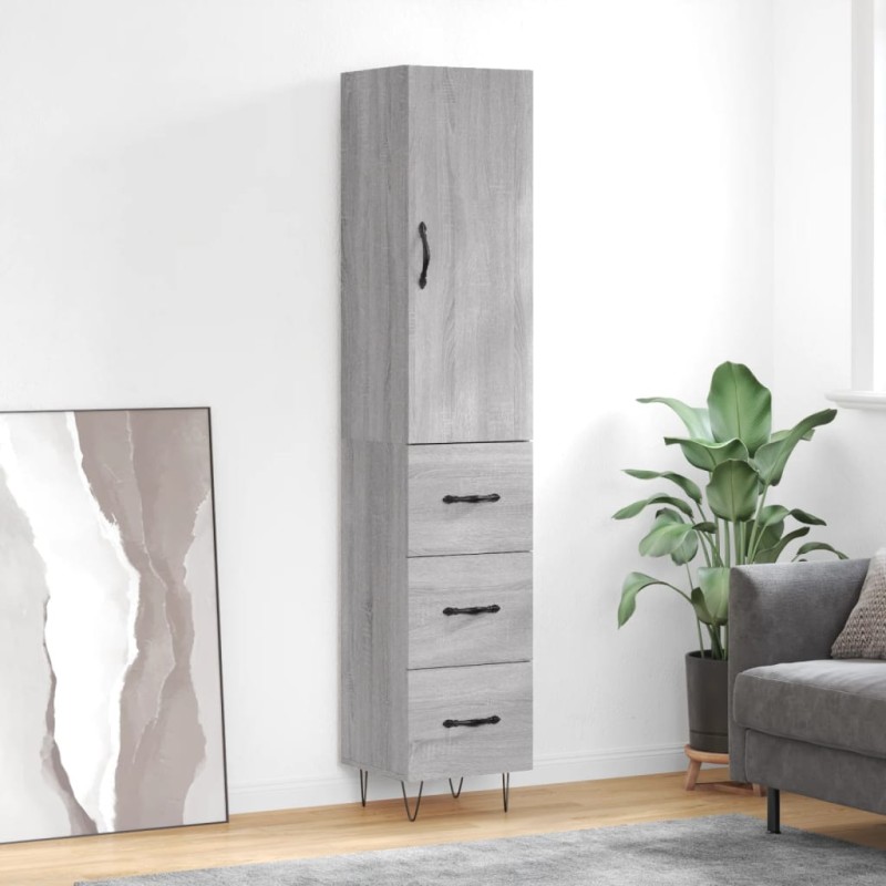 Credenza Grigio Sonoma 34,5x34x180 cm in Legno Multistrato Credenza Grigio Sonoma 34,5x34x180 cm in Legno Multistrato