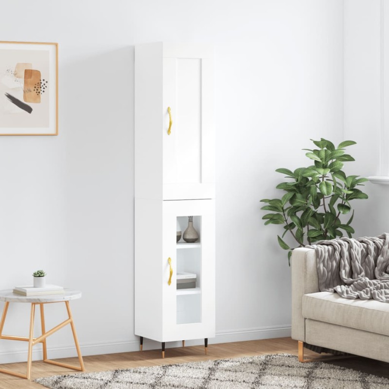 Credenza Bianca 34,5x34x180 cm in Legno Multistrato Credenza Bianca 34,5x34x180 cm in Legno Multistrato