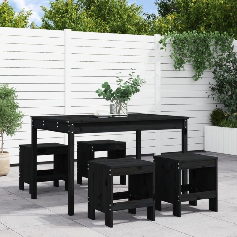 Set da Pranzo per Giardino 5pz Nero in Legno Massello di Pino Set da Pranzo per Giardino 5pz Nero in Legno Massello di Pino
