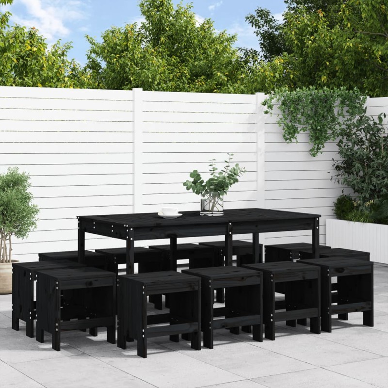 Set da Pranzo da Giardino 13 pz Nero in Legno Massello di Pino Set da Pranzo da Giardino 13 pz Nero in Legno Massello di Pino