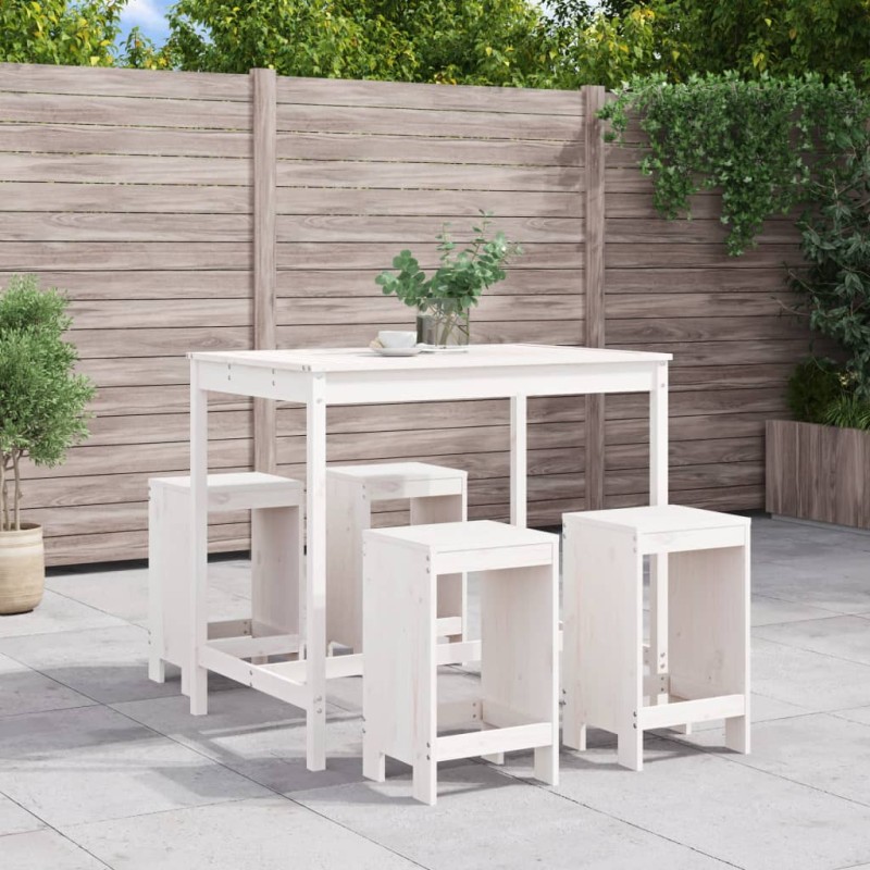 Set Bar da Giardino 5 pz Bianco in Legno Massello di Pino Set Bar da Giardino 5 pz Bianco in Legno Massello di Pino