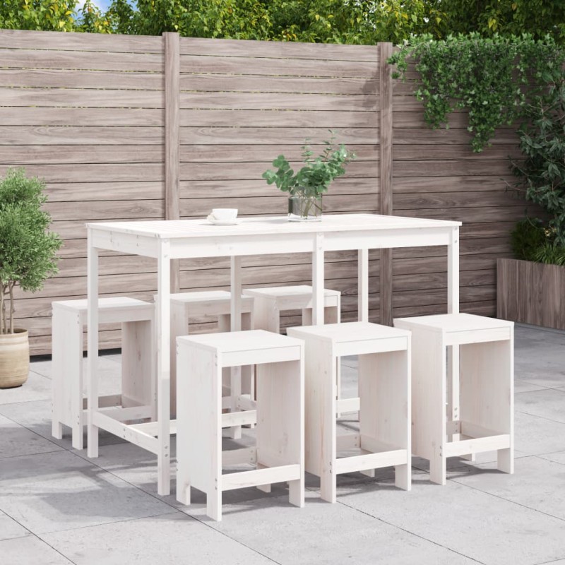 Set Bar da Giardino 7 pz Bianco in Legno Massello di Pino Set Bar da Giardino 7 pz Bianco in Legno Massello di Pino