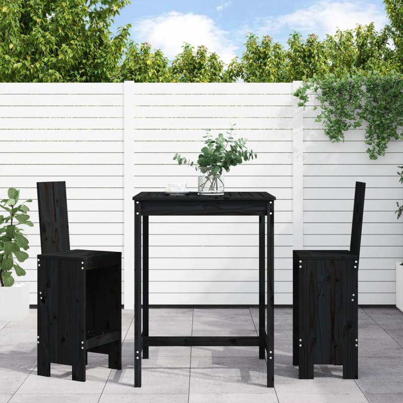 Set Bar da Giardino 3 pz Nero in Legno Massello di Pino Set Bar da Giardino 3 pz Nero in Legno Massello di Pino