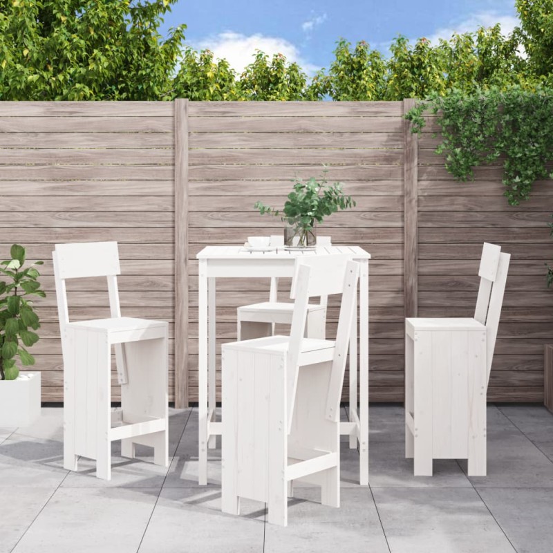 Set Bar da Giardino 5 pz Bianco in Legno Massello di Pino Set Bar da Giardino 5 pz Bianco in Legno Massello di Pino
