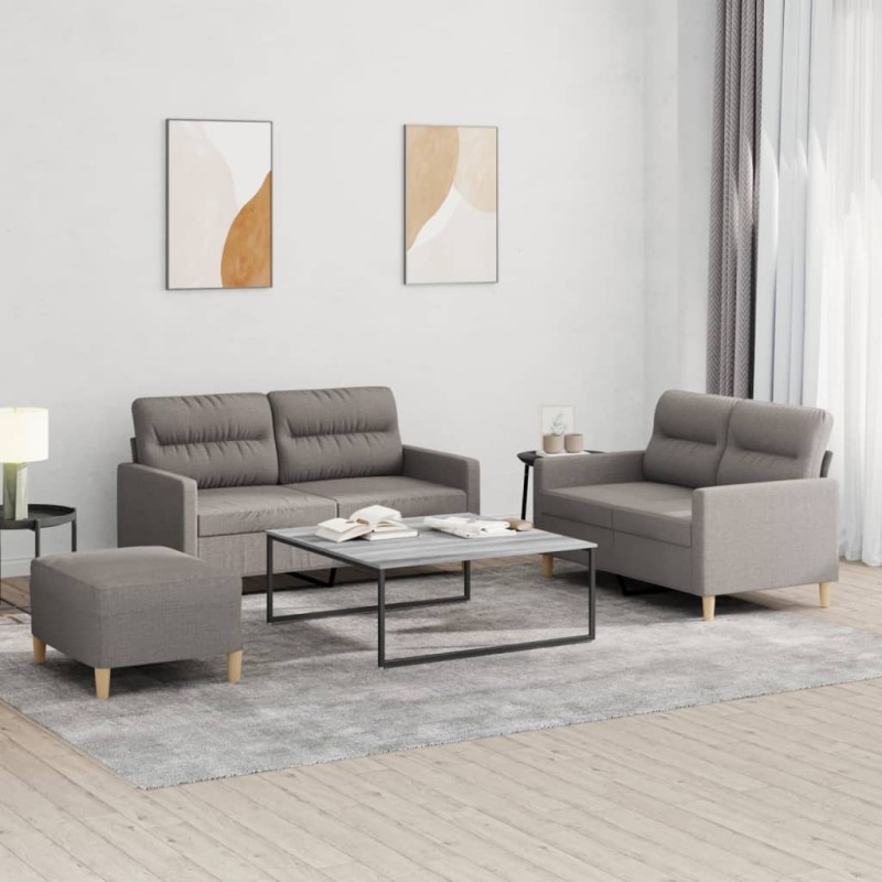Set di Divani 3 pz con Cuscini Tortora in Tessuto Set di Divani 3 pz con Cuscini Tortora in Tessuto
