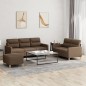 Set di Divani 3 pz con Cuscini Marrone in Tessuto Set di Divani 3 pz con Cuscini Marrone in Tessuto