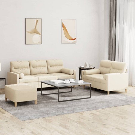 Set Divani 3 pz con Cuscini Crema in Tessuto
