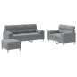 Set Divani 3 pz con Cuscini Grigio Chiaro in Tessuto Set Divani 3 pz con Cuscini Grigio Chiaro in Tessuto