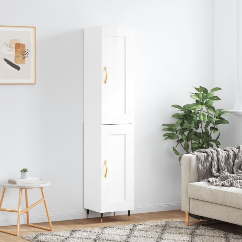 Credenza 34,5x34x180 cm in Legno Multistrato Bianco Lucido Credenza 34,5x34x180 cm in Legno Multistrato Bianco Lucido