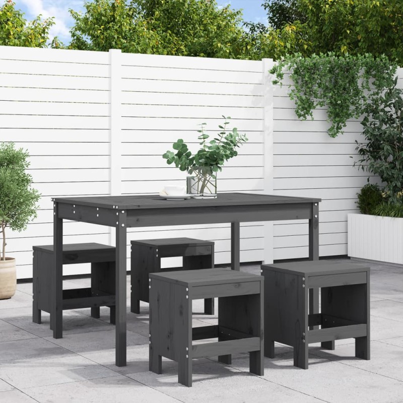 Set da Pranzo per Giardino 5pz Grigio in Legno Massello di Pino Set da Pranzo per Giardino 5pz Grigio in Legno Massello di Pino