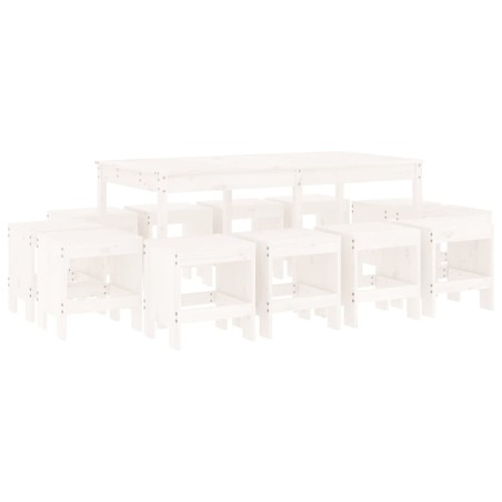 Set da Pranzo per Giardino 13pz Bianco Legno Massello di Pino