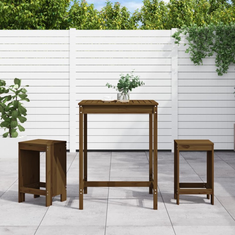 Set Bar da Giardino 3 pz Miele in Legno Massello di Pino Set Bar da Giardino 3 pz Miele in Legno Massello di Pino
