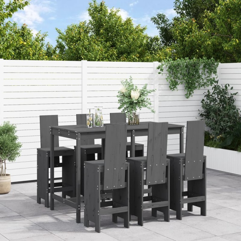 Set Bar da Giardino 7 pz Grigio in Legno Massello di Pino Set Bar da Giardino 7 pz Grigio in Legno Massello di Pino
