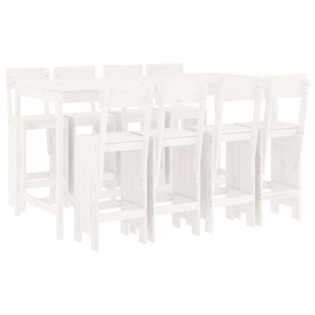 Set Bar da Giardino 9 pz Bianco in Legno Massello di Pino