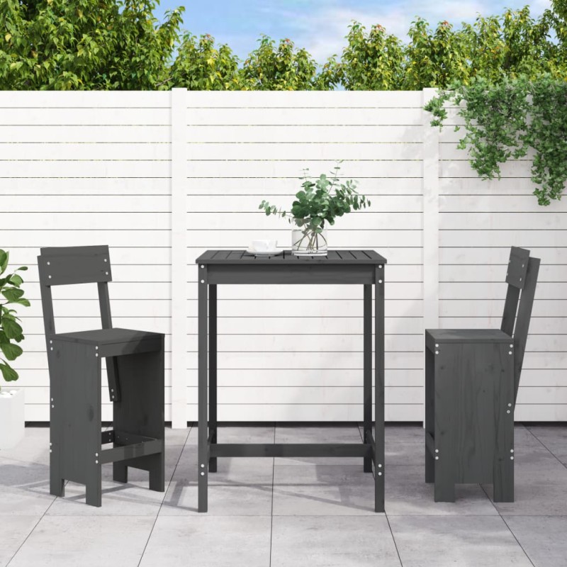 Set Bar da Giardino 3 pz Grigio in Legno Massello di Pino Set Bar da Giardino 3 pz Grigio in Legno Massello di Pino